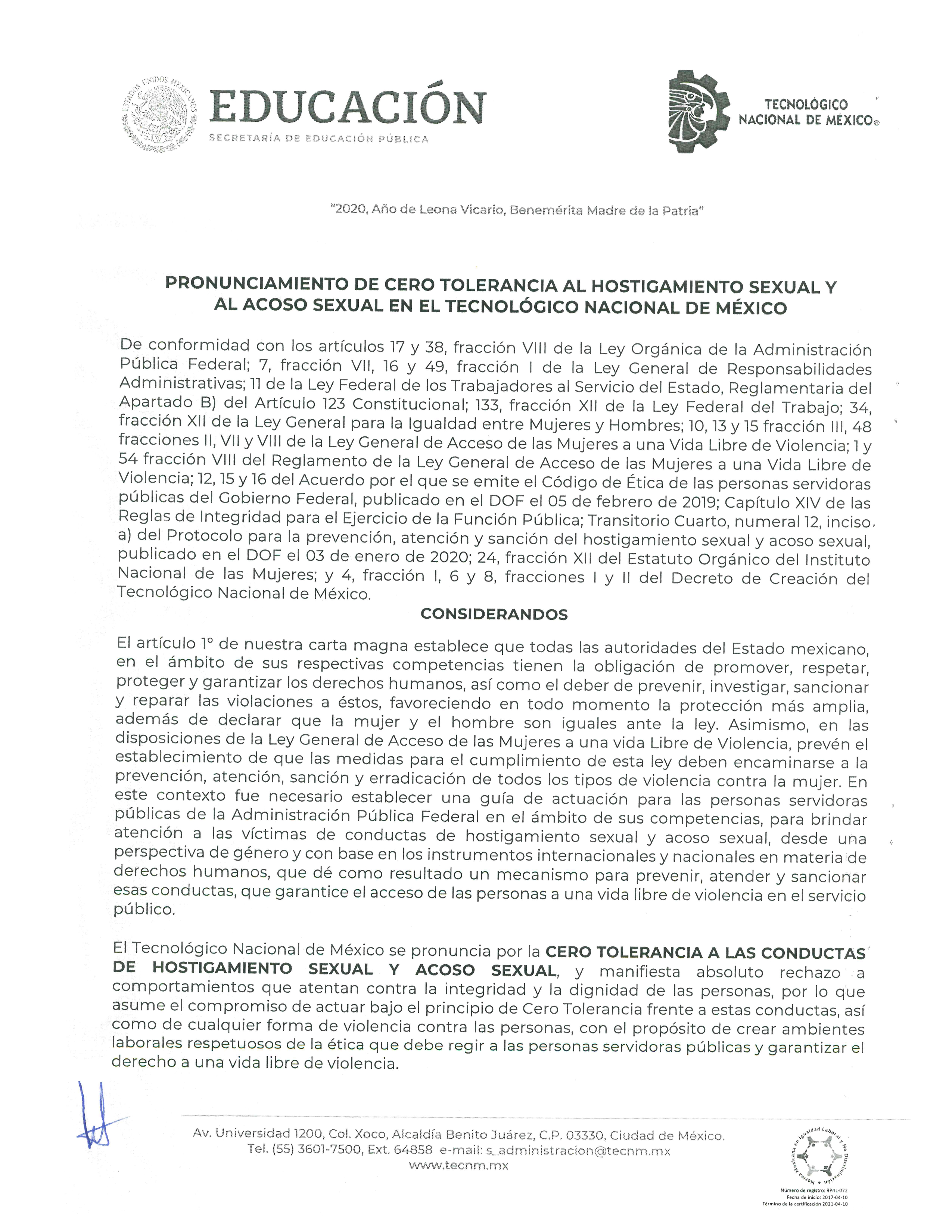 Circular Cero Tolerancia TecNM